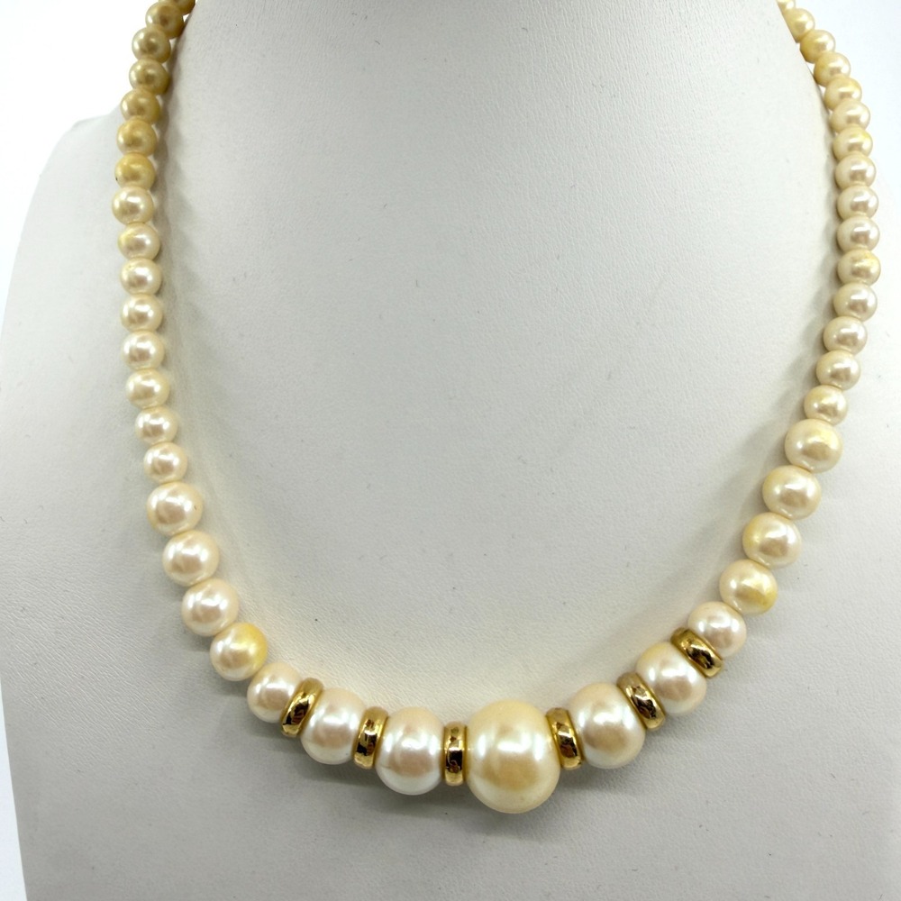 Classic Cream Faux Pearl Necklace with Gold-Tone Accents Statement Jewelry